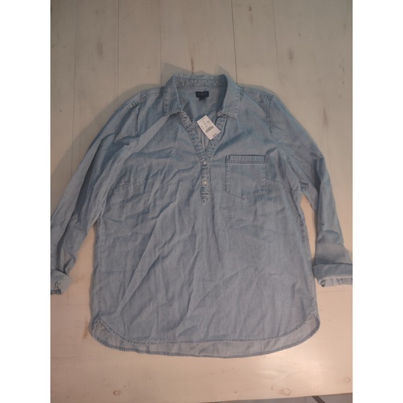 J. Crew Denim Chambray Long Sleeve Blouse Size L Casual, Lightweight, Breathable - Picture 2 of 9